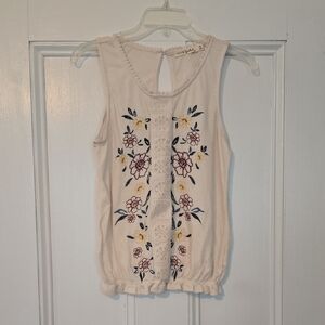 Embellished Cream Tank Top with Floral Embroidery